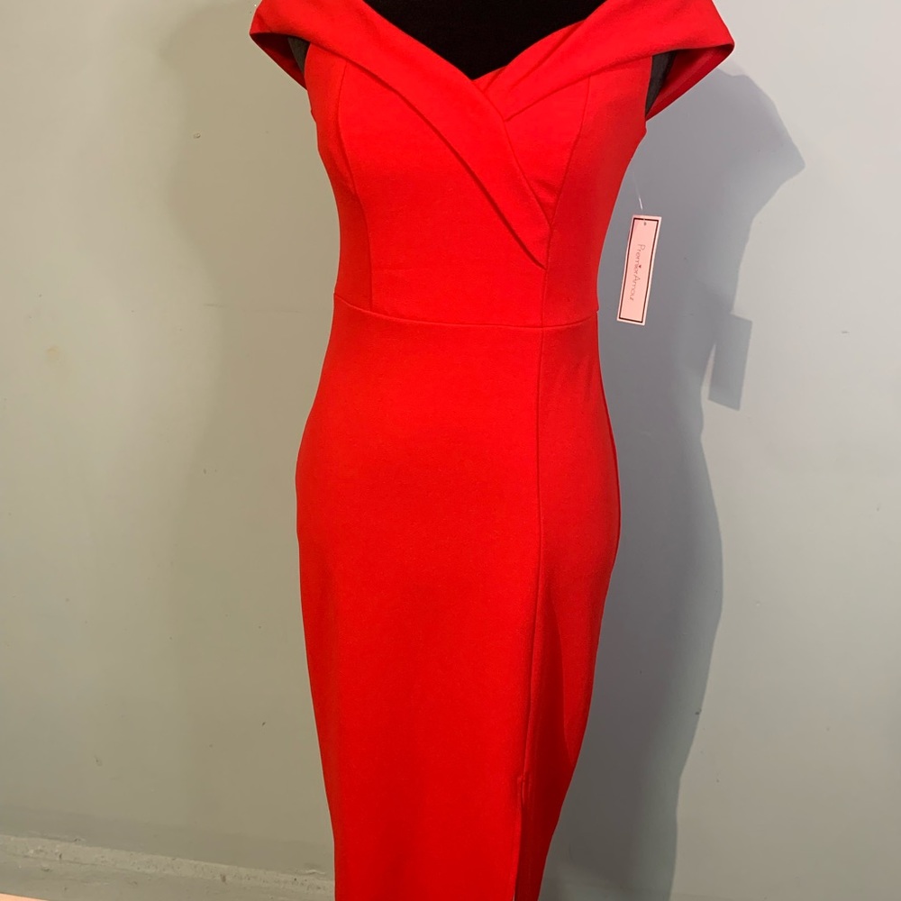 Premier Amour red dress off the shoulder romantic dress mid length. Size 4